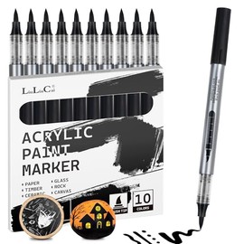 10 marcadores de pintura acrílica negra, bolígrafos de pintura negra líquida directa para dibujar, marcadores acrílicos con punta de pincel para calab