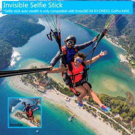 51.1" Invisible Selfie Stick, Five-Stage Adjustable Monopod Long Pole with Universal Ball Base and Adapter for GoPro Compatible with Insta360 X4, X3, One Rs/X2/R, One, DJI Osmo, GoPro Hero Series