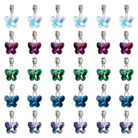 PH PandaHall 30pcs Butterfly Glass Charm Pendants 5 Colors Faceted Butterfly Charms Crystal Dangle Charms with Bail Hanger Large Hole Transparent Charm for Summer Necklace Bracelet Earring Jewellery