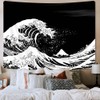 Bzhilja Japanese Waves Tapestry Wall Hanging, Black and White Japan