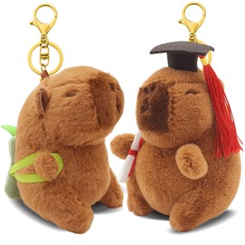 2 Pack Capybara Keychain Plush, Capybara Peluche Cute Key Chain with Back to School Clothes Backpack Accessories, Soft Animal Birthday Party Gift for Adults, Bag Charm
