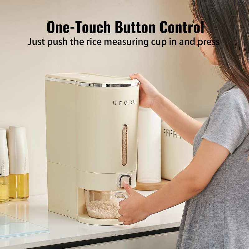 UFORU Rice Dispenser, Rice Storage Container with Measuring Cup for