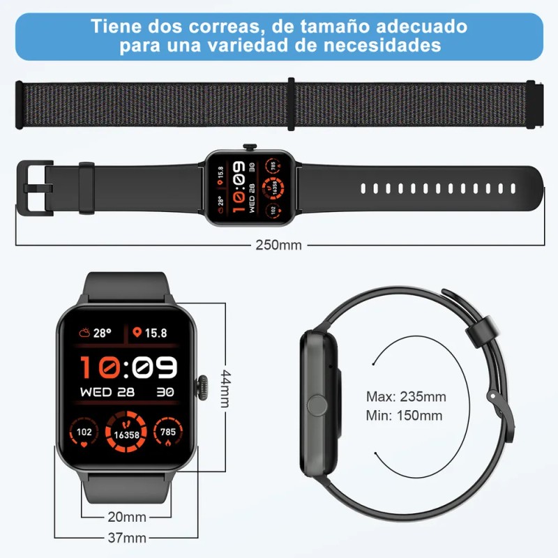 Smartwatch FeipuQu FPR50 Negro 1.85" Resistente al Agua IP68 con