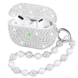 Ucharmbead Compatible with AirPods Pro 2 Case Protective Glitter Cute Case for AirPod Pro 2nd Gen with Luxury Shining Keychain Lanyard Strap for Women Girls (Silver)