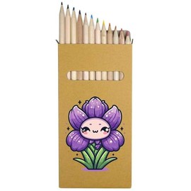 Azeeda 12 x 'Cute Iris Flower' Long 178mm Coloured Pencils/Pencil Set (PE00081115)