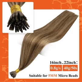 Full Shine Hot Fusion I Tip Hair Extensions Italian Keratin Stick Tip Hair Extensions 50 Strands Pre Bonded Hair Extensions 16 Inch Keratin Itip Fusion Hair Extensions Human Hair Color 3/27
