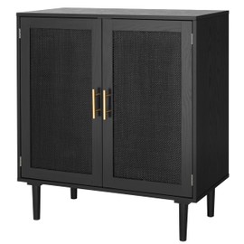 Finnhomy Finnhomy Sideboard Buffet Kitchen Storage Cabinet with Black Painted Rattan Decorated Doors, Dining Room, Hallway, Cupboard Console Table, Liquor/Accent Cabinet, 31.5X 15.8X 34.6 Inches, Black