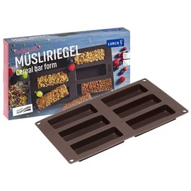 Lurch FlexiForm Müsliriegel 6Fach / Backform aus 100% BPA-freiem Platin Silikon ideal zur Herstellung von Müsliriegeln und Dubai Schokolade, Braun, 3 x 30 x 17 cm