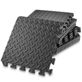 Philosophy Gym Pack of 12 Exercise Flooring Mats - 12 x 12 Inch Foam Rubber Interlocking Puzzle Floor Tiles - Black