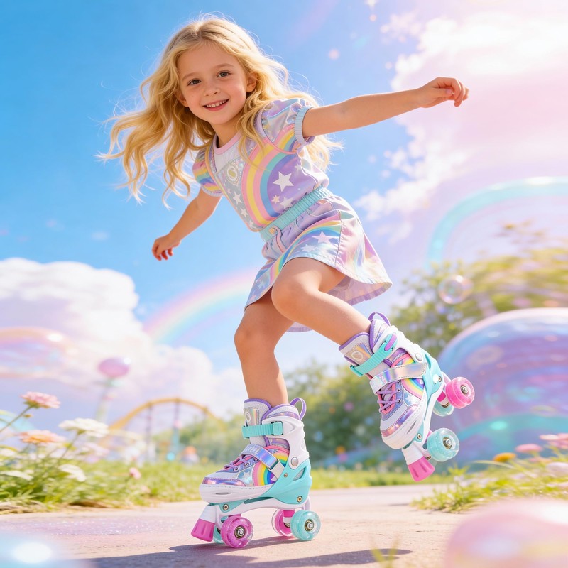 SULIFEEL Rainbow Unicorn 4 Size Adjustable Roller Skates for Girls
