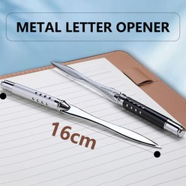 JNAWA 2Pieces Letter Opener Metal Black and Silver Envelope Packages Cutter Lightweight and Portable Paper Opener for School Office Home Use