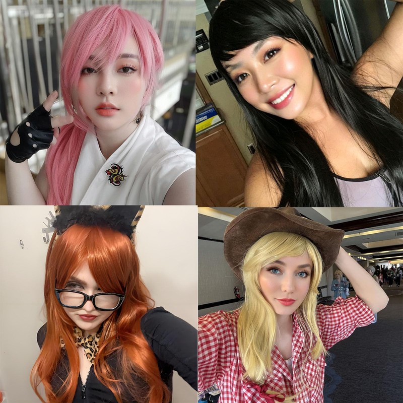 Long Curly Wig with Bangs Synthetic Hair Halloween Cosplay Costume