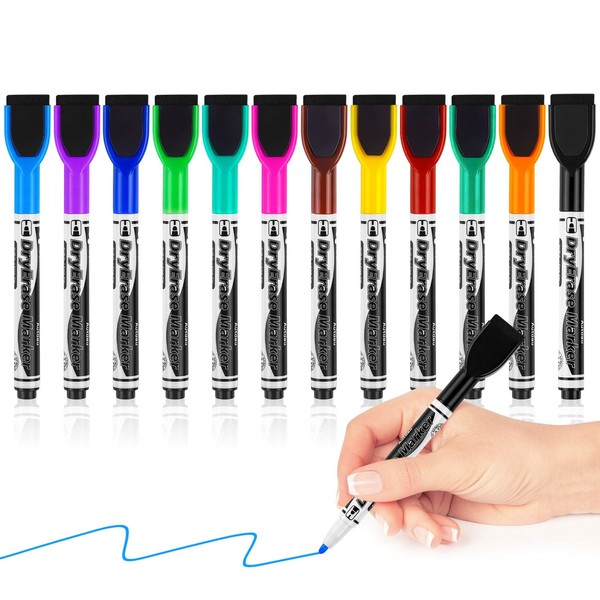 Autoau Whiteboard Marker 12 Colours Magnetic Dry Foil Pen Wipe