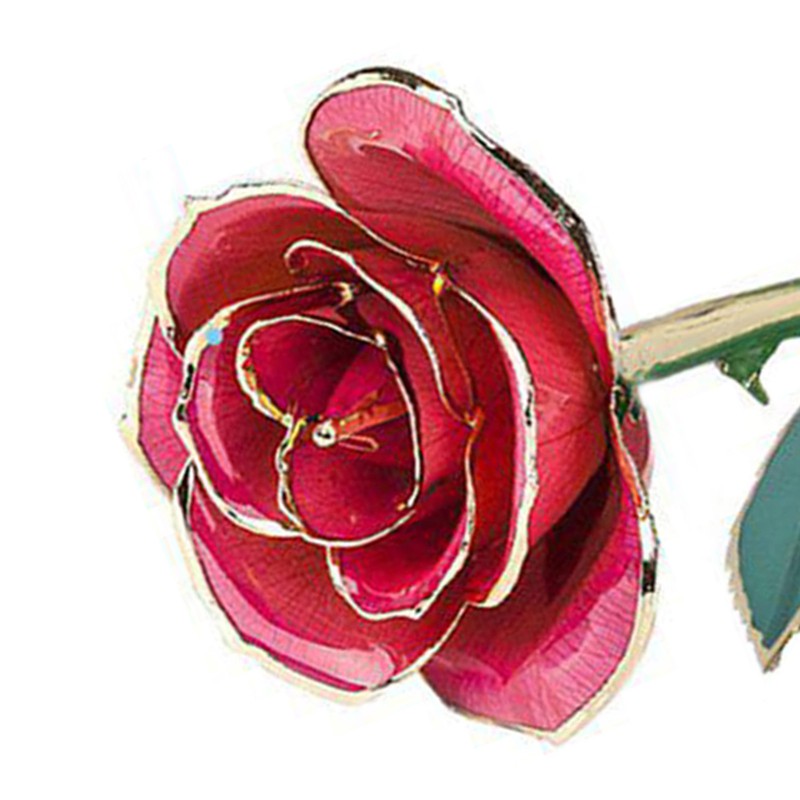 24K GoldPlated Rose Flower Pink Green Leaf for Valentine's Day