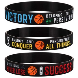 Sainstone Basketball VICTORY SUCCESS Motivational Bracelets, Engraved Rubber Inspirational Quote Wristbands for Warriors Lakers Sports Birthday Party Cheer Gifts Supplies Favors (3-pack)