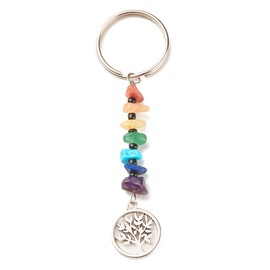 Crystal Keyring, 7 Chakra Healing Crystal Tree of Life Key Rings Key Chain, Tumbled Stone Natural Gemstone Car Keyring Handbag Backpack Accessories Keychain Decoration Birthday Gifts for Women Men