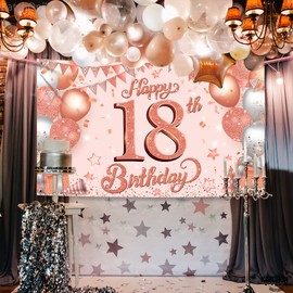 KatchOn Rose Gold Happy 18th Birthday Banner - Large, 72x44 Inch | Rose Gold Happy 18th Birthday Decorations for Girls, Pink Happy 18th Birthday Backdrop | 18 Year Old Girl Birthday Decorations Women