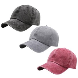 Gkaikpe 3 Pack Men Womens Baseball Cap Washed Cotton Dad Hats Plain Retro Adjustable Baseball Cap (CA/US, Alpha, One Size, Black+Grey+Burgundy) 1