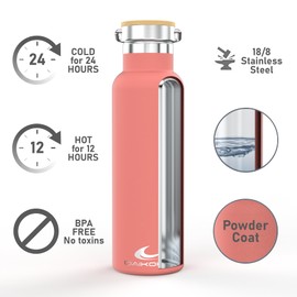 Daikoku Bottle, Doppelwandige Thermosflasche aus Edelstahl, Thermosflasche, die das Getränk stundenlang heiß oder kalt hält, zwei Verschlüsse, Farbe Koralle, 750 ML