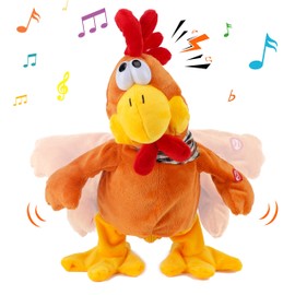 Cuteoy 13" Squawking Chicken Musical Stuffed Animal Plushies Walking Singing Waving Rooster Electronic Interactive Plush Toy for Kids Boys Girls Easter