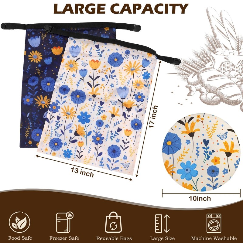 Revahope 2 Pack Reusable Bread Bags for Homemade Bread, 17"×13"