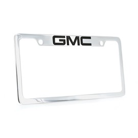 GMC Logo License Plate Frame Holder Chrome Plated Metal with Epoxy Fill (Black TOP 2H)