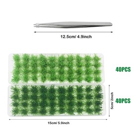 Cayway 3 PCS Static Grass Tuft Model Grass Tufts Terrain Model Kit Resin Static Scenery Model Miniature Shrubs Bushes and Tweezers for Train Landscape Railway Artificial Grass Modeling