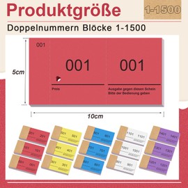 Nezyo 15 Books Number Blocks Winning Tickets 1-1500 Raffle Loose Food Stamps Deposit Tokens Drinks Value Tokens Laundry Service Wardrobe Tokens Double Numbers Receipt Block Raffle Ticket for Party