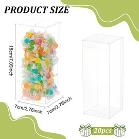 BENECREAT 20 Pcs PVC Transparent Plastic Case, Rectangular, 2.8 x 2.8 x 7.1 inches (7 x 7 x 18 cm), Folding Box, Waterproof Clear Gift Box, Trinket Box, Wrapping, Gift Packaging, Valentine's Day