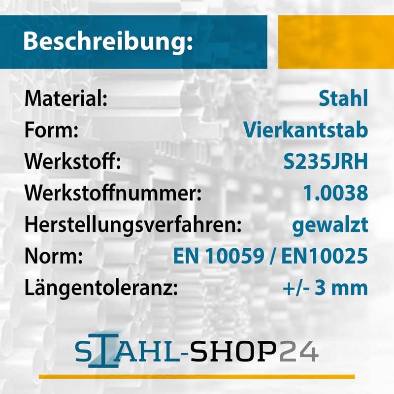 Stahl-Shop24 - Steel square steel, rolled, solid material, square profile,