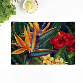 Topyee Set of 6 Placemats Bird Tropical Paradise Lumbar Hawaii Hawaiian Hibiscus Plumeria Flowers 18x12.5 Inch Parties Decor Non-Slip Washable Place Mats for Kitchen Dinner Table Mats