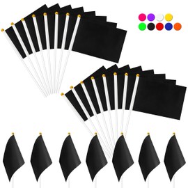 KERDA 25 Pack Solid Black Flags Small Mini Black DIY Graffiti Flags on Stick,Party Decorations for Grand Opening,Kids Birthday,Carnival,5x8 Inches