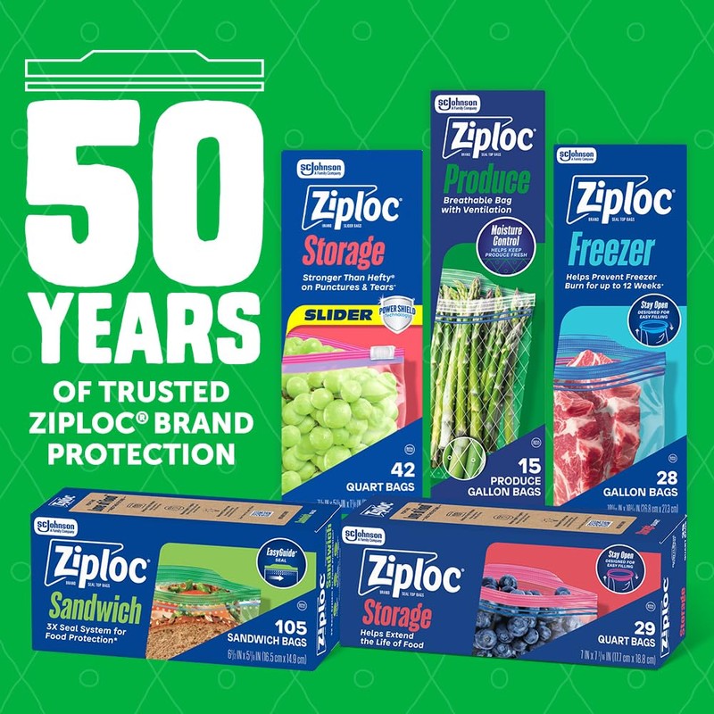 Ziploc Food Storage Produce Bags, Seal Top to Keep and