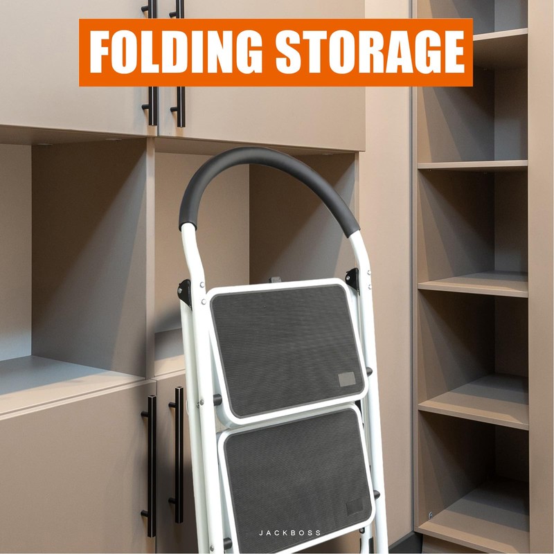 Jack Boss 3 Step Ladder, Folding Lightweight Step Stool with