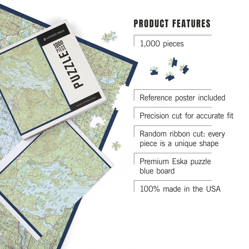 Lantern Press Lake Winnipesaukee, New Hampshire, Map Only 1000 Piece