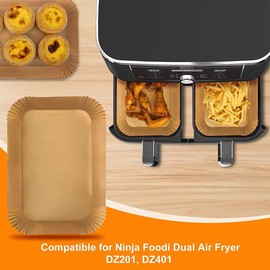 200pcs Air Fryer Paper Liners for Ninja, 8.6 x 5.5 Inch Rectangle Non-Stick Food-Grade Parchment Paper with Higher Edge for Ninja DZ201/DZ401, Dual Basket