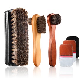 FEMONGY Horsehair Brush Set of 5 Shoe Brush, Leather Brush, Shoe Cleaning Set, Shoe Care Set, Shoe Brush for Cleaning or Polishing, Shoes Effectively Clean, brown, m