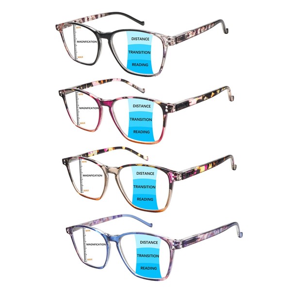 STASTEND 4 Pack Progressive Multifocus Reading Glasses Blue Light Blocking