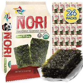 KIMNORI Seasoned Seaweed Snacks Sheets – Organic Sweet 'N Spicy Flavor 24 Individual Packs Roasted Crispy Premium 100% Natural Laver Kim Nori 4g 0.14 Ounce