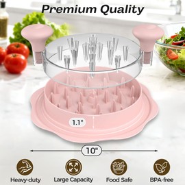 Ukeetap 10'' Pro Chicken Shredder Tool Twist Large for Kitchen, BPA-Free Food-Safe Meat Grinder, Visible Chicken Breast Meat Shredder with Strong Anti-Slip Bottom & Ergonomic Handle, Pink