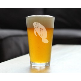 Manatee Pint Glass for Beer - Cute Funny Ocean Animals Themed Decor and Gifts for Sea Creature Lovers - 16 oz