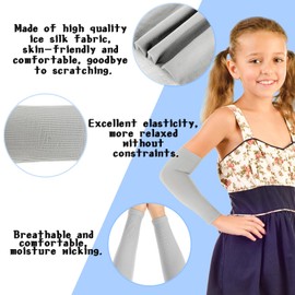 Abeillo 3Pairs Kids Arm Sleeves Thinly UV Sun Protection Cooling Arm Compression Sleeves, Outdoor Sport Breathable Elastic Ice Sleeve for Youth Boys Girls (7-12 Years) (Black&White&Grey)