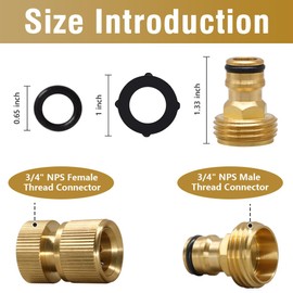 3/4 inch Hose Quick connecter for Adapting Water Pipe, Male/Female NPS Thread Brass Fitting kit for Faucet Valve Outdoor