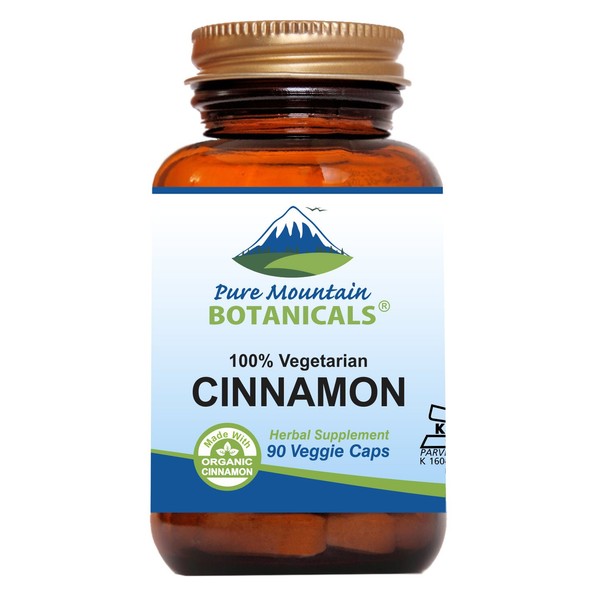 Pure Mountain Botanicals Cinnamon Capsules - Kosher Vegan Pills with 1000mg of Organic Cassia Cinammon Bark Supplement