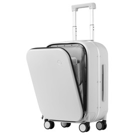 mixi Carry On Luggage, 20'' Suitcase with Front Laptop Pocket, Travel Rolling Luggage Aluminum Frame PC Hardside with Spinner Wheels & TSA Lock and Cover - Smoke White