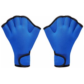 Efanr 1 Pair Training Aqua Fit Swim Webbed Gloves Aquatic Fitness Water Resistance Gloves for Women Men Children (Blue, L)