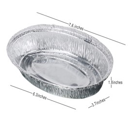 Aluminium Foil Oval Baking Tray with Paper Lid [200Pcs] Silver Disposable Foil Pie Dishes Oval Foil Containers Reusable Foil Trays - 600ml