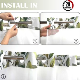 TWLSNCD No Hook Shower Curtain with Snap in Liner Set, Sage Green Eucalyptus Leaf Butterfly Bath Curtain with Botanical Plant for Bathroom, 71x74 Inches