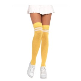 Leg Avenue Thigh High Socks, Yellow & White - One Size (90-165 lbs)