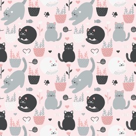 EPPKILY Black/Grey/White Cat Wallpaper Peel and Stick Animal Wallpaper Fun Pink Contact Paper Cute Kitten Self Adhesive Removable Contact Paper for Kids Room Bedroom Walls Nursery Decor 17.5"x102"